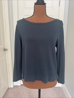 Eileen Fisher Charcoal Long-Sleeve Boatneck Knit Top
